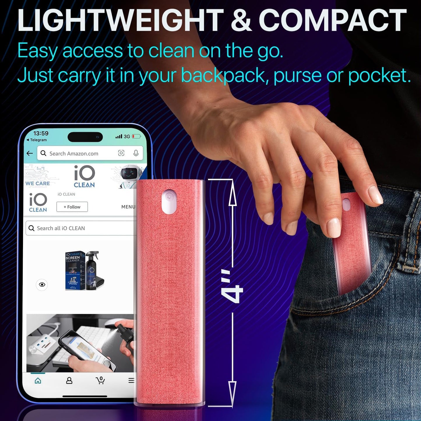 Mini Screen Cleaner Finger Proof Spray for Smartphones, iPads, MacBooks, Laptops, Car Screens, Touchscreens 3 in1 Mist Cleaner, Microfiber Cloth and Protective Cover (Rose)