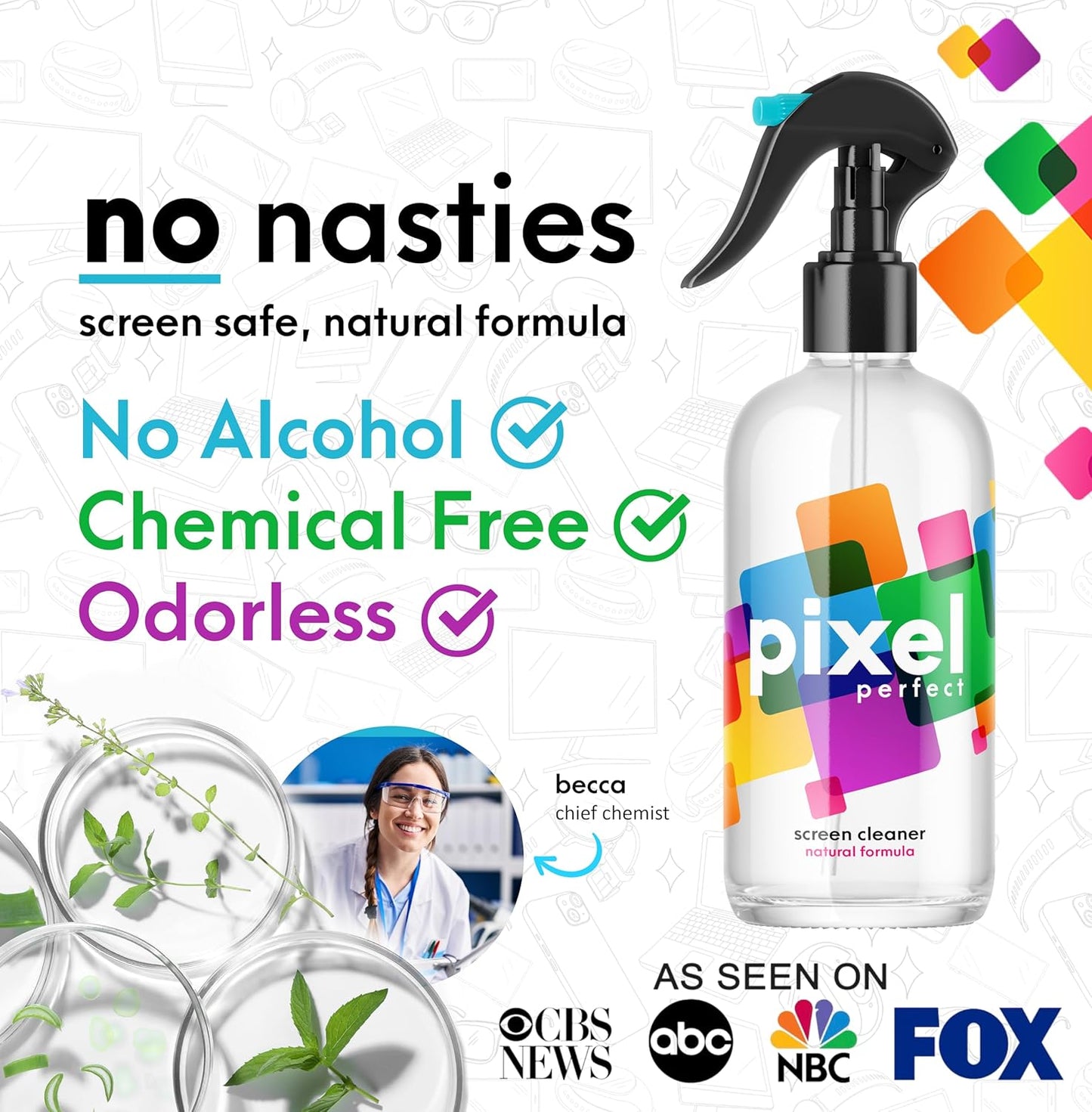 Pixel Perfect | 16.9oz | XL Screen Cleaner Kit, for TV, Laptops, Computers, Monitors, Phones, Tablets | 500ml Cleaning Kit, Premium Natural Spray