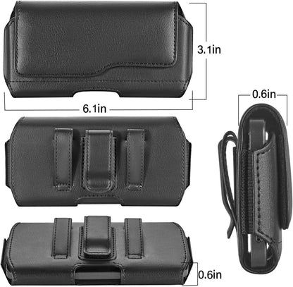 Holster Case for iPhone 15/15, 14/14, 13/13, 12/12, XR, Samsung Galaxy S24/S23/S22/S21, Phone Pouch Holder with Belt Clip and Flip Cover (Fits Otterbox Commuter Case) - Black