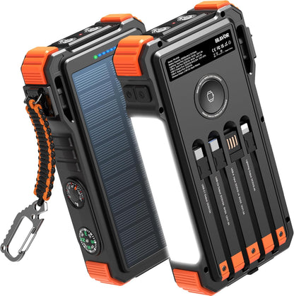 BLAVOR Solar Power Bank 20000mAh/74000mWh Built-in Cables, Wireless Charger for Apple Watch, 20W Fast Charging Battery Pack with USB C, Flashlight, Solar Charger for iPhone, iPad, iWatch, Samsung