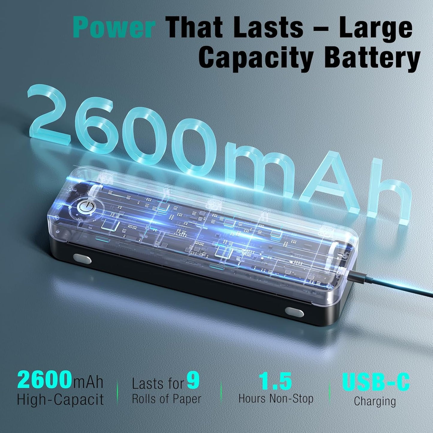 Portable Printer Wireless for Travel, Inkless Thermal Printer Supports 8.5 x 11 Inch Thermal Paper, Bluetooth Compatible with iOS, Android, Laptop Includes 2 Rolls & 10 Sheets of Paper Kit