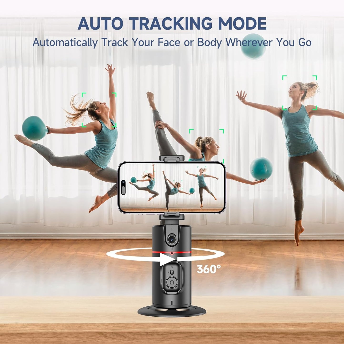 Auto Face Tracking Tripod, No App, Smart Shooting Phone Holder with Remote, 360° Rotation Body Phone Camera Mount with Phone Holder Body Smart Tracking Tripod for Vlog/TIK Tok, Rechargeable Battery
