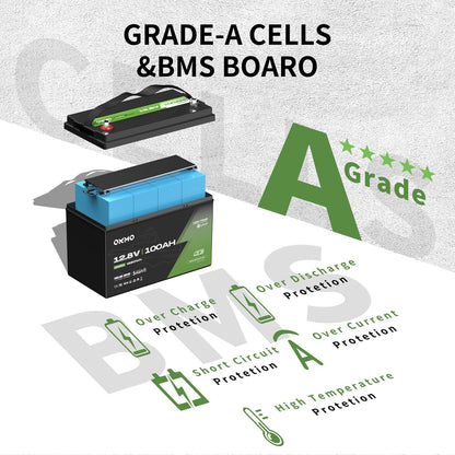 OKMO 12V 100Ah TM LiFePO4 Battery, Lithium Battery 150A BMS with Bluetooth, 10 Years Lifetime 15000+ Deep Cycles,for Marine, RV, Trolling Motor, Boat, Camper, Low Temperature Protection