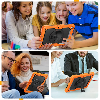 Timecity Case for iPad 9th/ 8th/ 7th Generation 10.2 inch - Heavy Duty Protective Cover with Screen Protector, Rotating Stand, Shoulder Strap & Pencil Holder | Kids-Friendly (Orange)