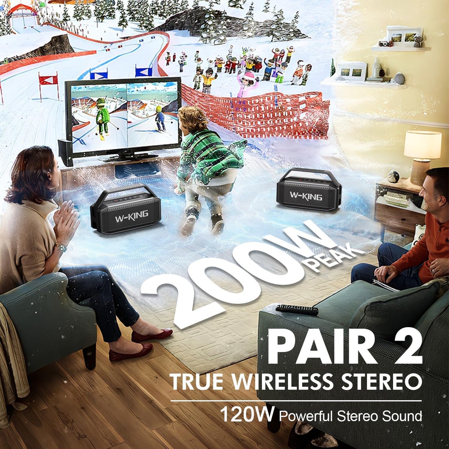 W-KING Portable Loud Bluetooth Speaker, 100W Max Waterproof Outdoor Speakers Bluetooth Wireless, IPX6 Party Big Large Speaker Boombox, 60W Exlarge Deep Bass Passive Radiator/40H/Power Bank/TF/AUX/EQ