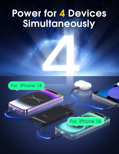 TG90° 2 Pack 10000mAh Power Bank Built-in Foldable AC Wall Plug and Cables,Pocket Size USB C Portable Charger,Ultra Slim Battery Pack Compatible with iPhone Series and Android Devices