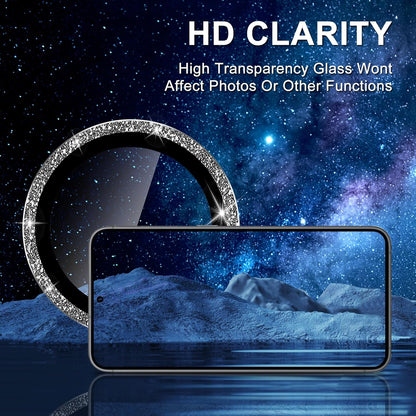 for Samsung Galaxy S25 Edge Camera Lens Protector, Individual Metal Ring Tempered Glass Lens Cover, [Strong Adsorption] Scratch Resistant Ultra-Thin HD Clear Lens Cover, 1 Set-Black Sparkly