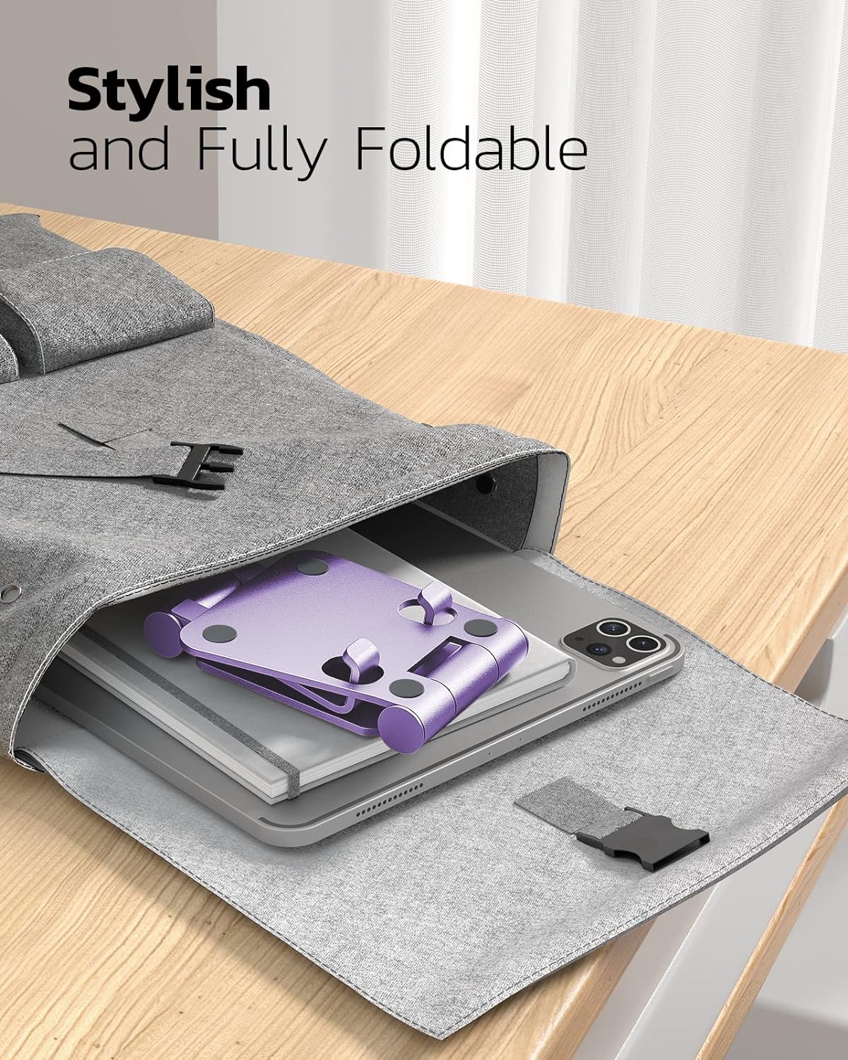 Nulaxy Dual Folding Cell Phone Stand, Fully Adjustable Foldable Desktop Phone Holder Cradle Dock Compatible with iPhone 17 16 15 14 13 12 11 Pro Max Xs Xr X 8, Nintendo Switch, All Phones - Purple
