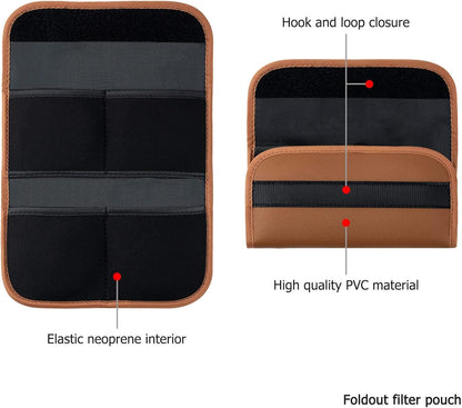 PROfezzion 4-Pocket Foldout Filter Pouch for 82mm Camera Lens Round Filter, Shock Resistant & Anti Scratch Photography Filter Case, Filter Carry Case with Microfiber Cleaning Cloth