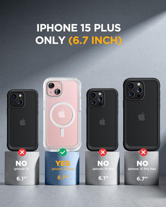 Miracase Magnetic for iPhone 15 Plus Case 6.7'' [Compatible with Magsafe] Full-Body 15 Plus Phone Case Cover with Built-in 9H Tempered Glass Screen Protector,Magnetic Frosted Clear