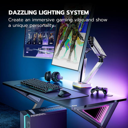 ARES WING RGB Dual Monitor Arm for 17-38" Ultrawide Screens, Holds 35.2lbs, Heavy Duty Dual Monitor Stand for Desk, Adjustable Double Monitor Mount with Clamp & Grommet Base, 75/100 VESA Mount, White