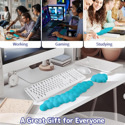 Cloud Wrist Rest for Keyboard and Mouse, Memory Foam PU Leather Keyboard Wrist Rest with Ergonomic Support, Non-Slip Base, Cute Arm Rest Pad & Palm Cushion, Office Desk Accessory, Scuba Blue