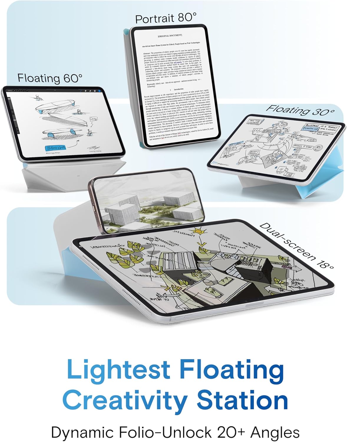 MOFT Dynamic Folio Case for iPad Pro 11- inch (M5 2025 / M4 2024), Silm Magnetic Stand Case with 20+ Viewing Angles, Auto Wake/Sleep, Ultra Thin, Soothing Mist x Misty Cove