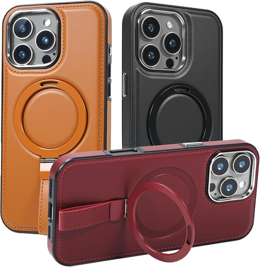 Leather Case, Suitable for iPhone 16 Case, Invisible Magnetic Design, Equipped with a Lanyard and Foldable Stand, Black, Yellow and red (Yellow, iPhone 16)