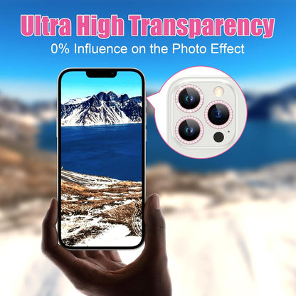 AGVEE 3+3 6 Pack for iPhone 12 Pro Max 6.7" Camera Lens Cover Protector, Bling Diamond & Bling Glitter Metal Ring 9H Tempered HD Glass Camera Cover Protector Film, Bling-Pink