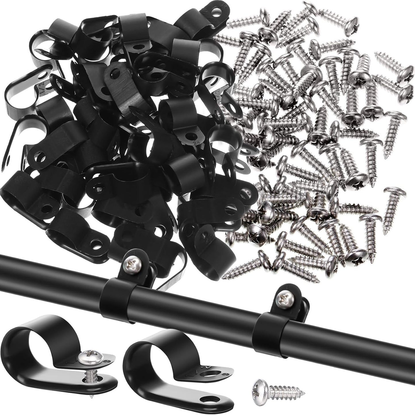 Hicarer 50 Pack R-Type Cable Clip Wire Clamp, Nylon Screw Mounting Cord Fastener Clips with 50 Pack Screws for Wire Management (Black, 1/2 Inch)