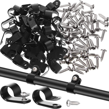 Hicarer 50 Pack R-Type Cable Clip Wire Clamp, Nylon Screw Mounting Cord Fastener Clips with 50 Pack Screws for Wire Management (Black, 1/2 Inch)