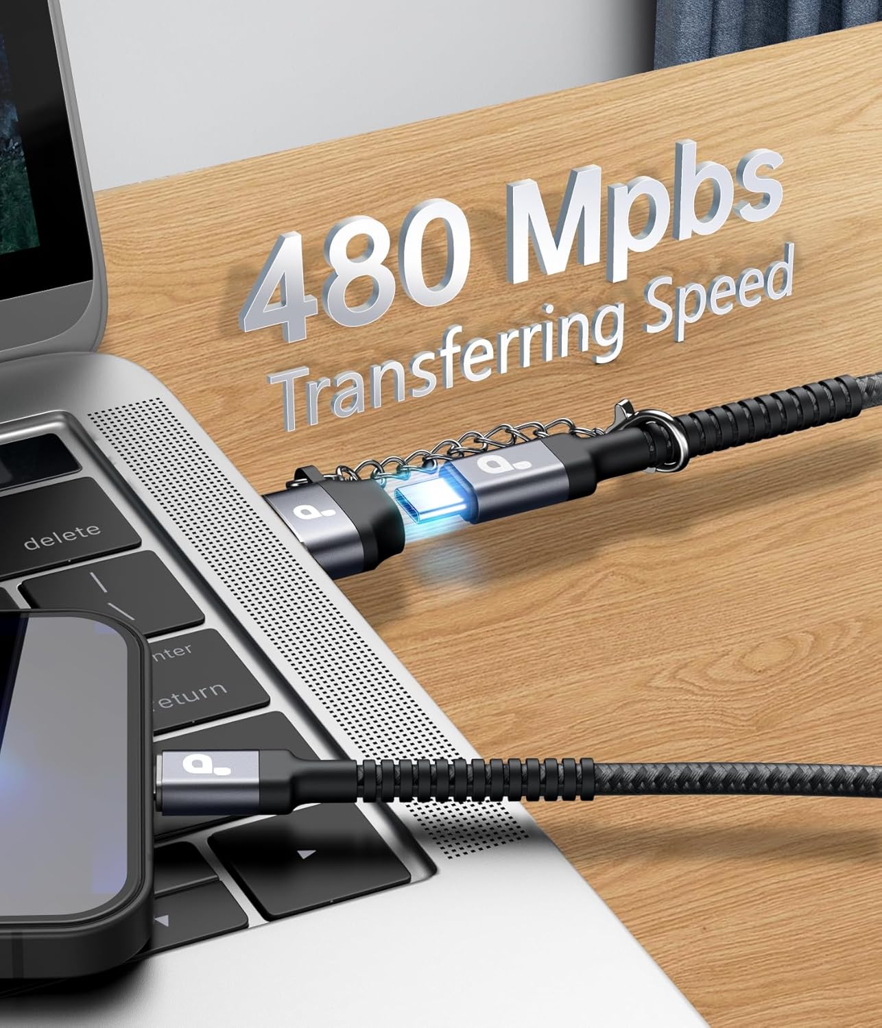 USB Type C to Lightning Cable Fast Charging, [Apple MFi Certified] 2Pack 6ft iPhone Charger Cable Compatible with iPhone 14/13/12/11 Pro Max and USB C Female to USB A Male Adapter with Keychain