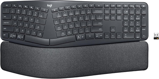 Logitech ERGO K860 Wireless Ergonomic Keyboard - Split Keyboard, Wrist Rest, Natural Typing, Stain-Resistant Fabric, Bluetooth and USB Connectivity, Compatible with Windows/Mac, Black