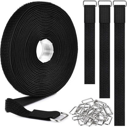 1"x19.7ft Hook and Loop Straps with 30 Buckles Adjustable Cut-to-Length Cable Ties - Reusable Nylon Fastening Tape Cable Straps for Storage or Organization (1in x 19.7ft)