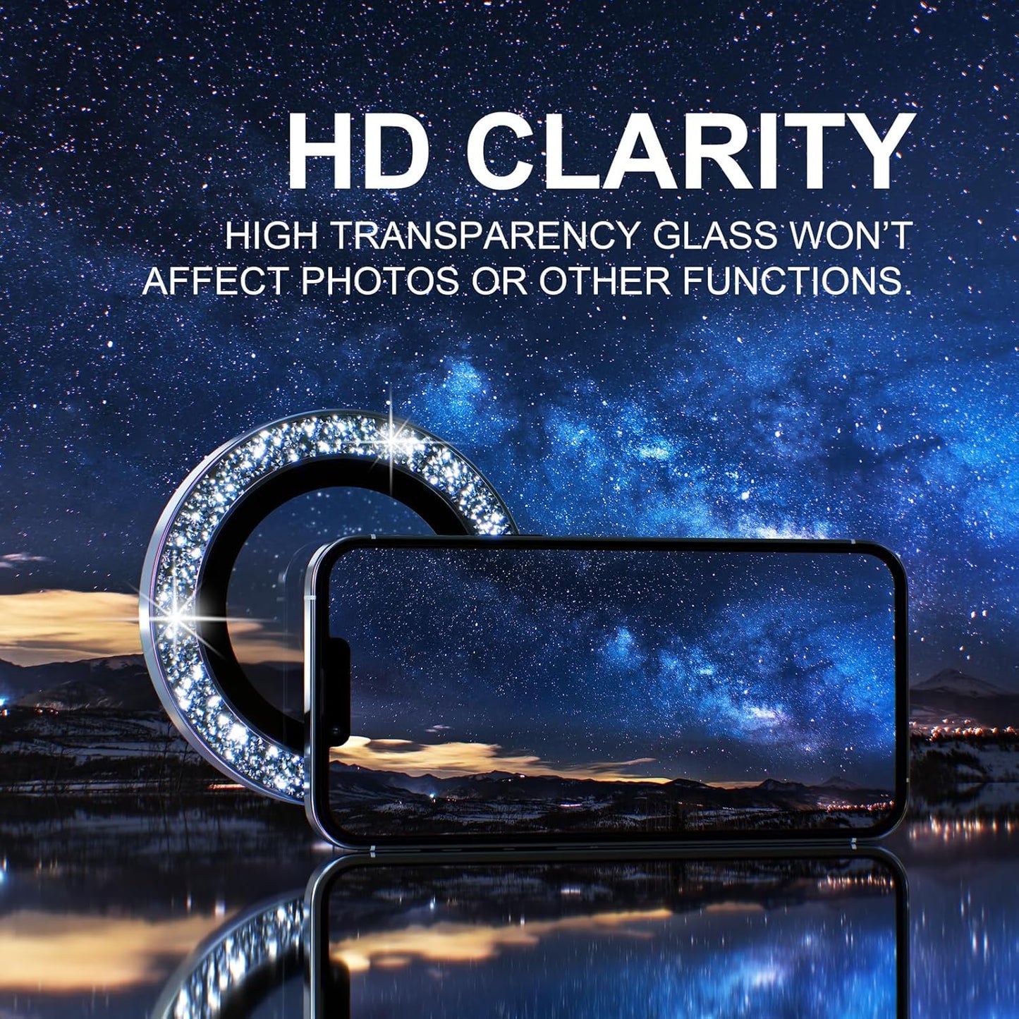 Choiche [3+1 for iPhone 13 Pro/iPhone 13 Pro Max Camera Lens Protector Bling, 9H Tempered Glass Camera Cover Screen Protector Metal Ring Decoration Accessories (Glitter-Sierra Blue)