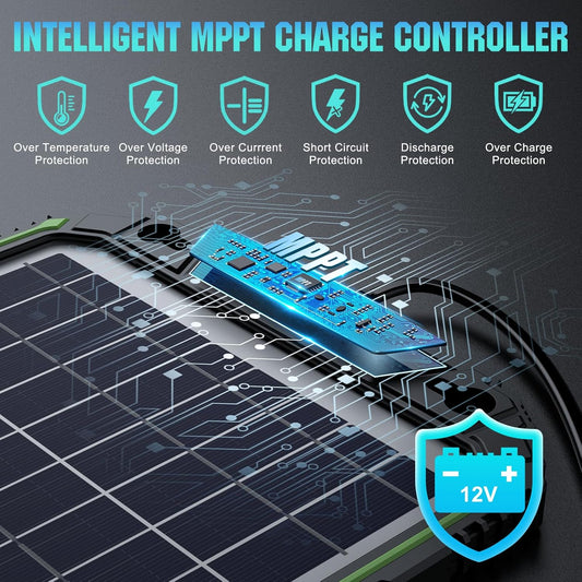 Sun Energise 10W 12V Solar Battery Charger Maintainer PRO, Built-in Smart MPPT Charge Controller, Waterproof 10 Watt 12 Volt Solar Panel Trickle Charging Kits for Car Auto Boat RV Marine Trailer