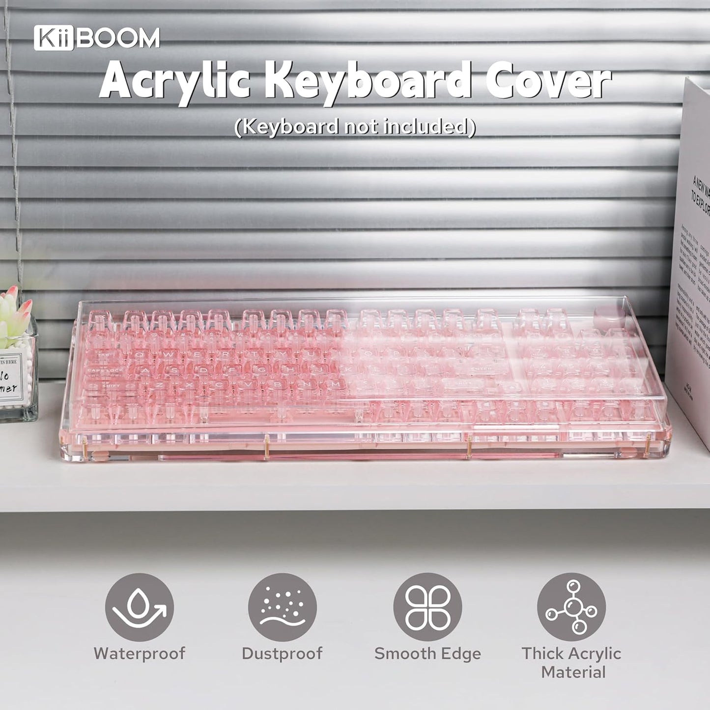 KiiBoom Premium Acrylic Transparent Keyboard Dust Cover, Waterproof, Anti-Dust, Anti-Cat Protector Cover Lid for Mechanical Keyboard (Clear, 15.4'' x 5.3'' x 0.78'')