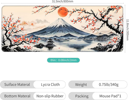 Dynippy Thin Extended Gaming Mouse Pad （31.5 * 11.8 * 0.08 inch） with Stitched Edges Large Mousepad Long XXL Keyboard and Mouse pad Desk Mat for Gaming Office & Home - Japanese Landscape