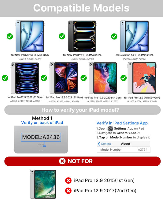 typecase Touch Case with Keyboard for iPad Pro 13-inch(M4, 2024), iPad Air 13-inch(M3, 2025/M2, 2024) & iPad Pro 12.9(6th/5th/4th/3rd Gen), Trackpad, 360° Rotatable, 11-Colors Backlit, Pale Blue