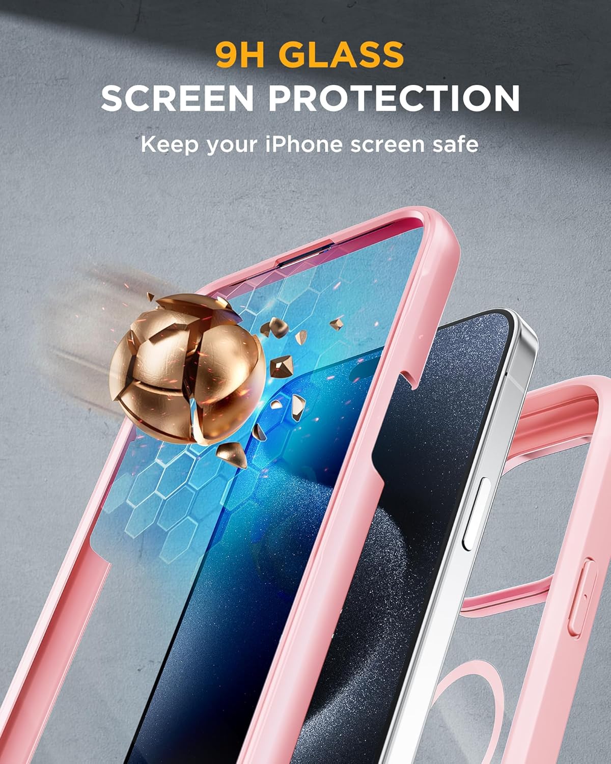 Miracase Magnetic for iPhone 15 Pro Case [Compatible with MagSafe] Full-Body Phone case with Built-in Glass Screen Protector& Camera Protector, Military Drop Proof 15 Pro Cover, Magnetic Pink