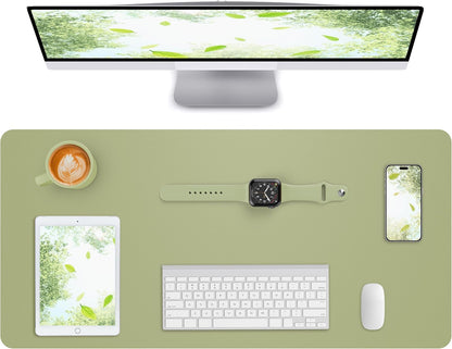 AFIING Leather Desk Pad Protector,Mouse Pad,Office Desk Mat, Non-Slip PU Leather Desk Blotter,Large Desk mat,Waterproof Keyboard mat for Office/Home/Decor (Olive Green,35"" x 17"")