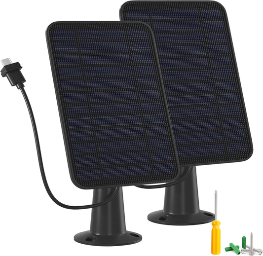 5W Solar Panel Charger Compatible with Blink Outdoor/Outdoor(3rd Gen)/XT XT2 Camera, Solar Panel for Blink Camera, 13.1ft Charging Cable & Rubber Plug, IP65 Weatherproof with Secure Wall Mount, 2 Pack