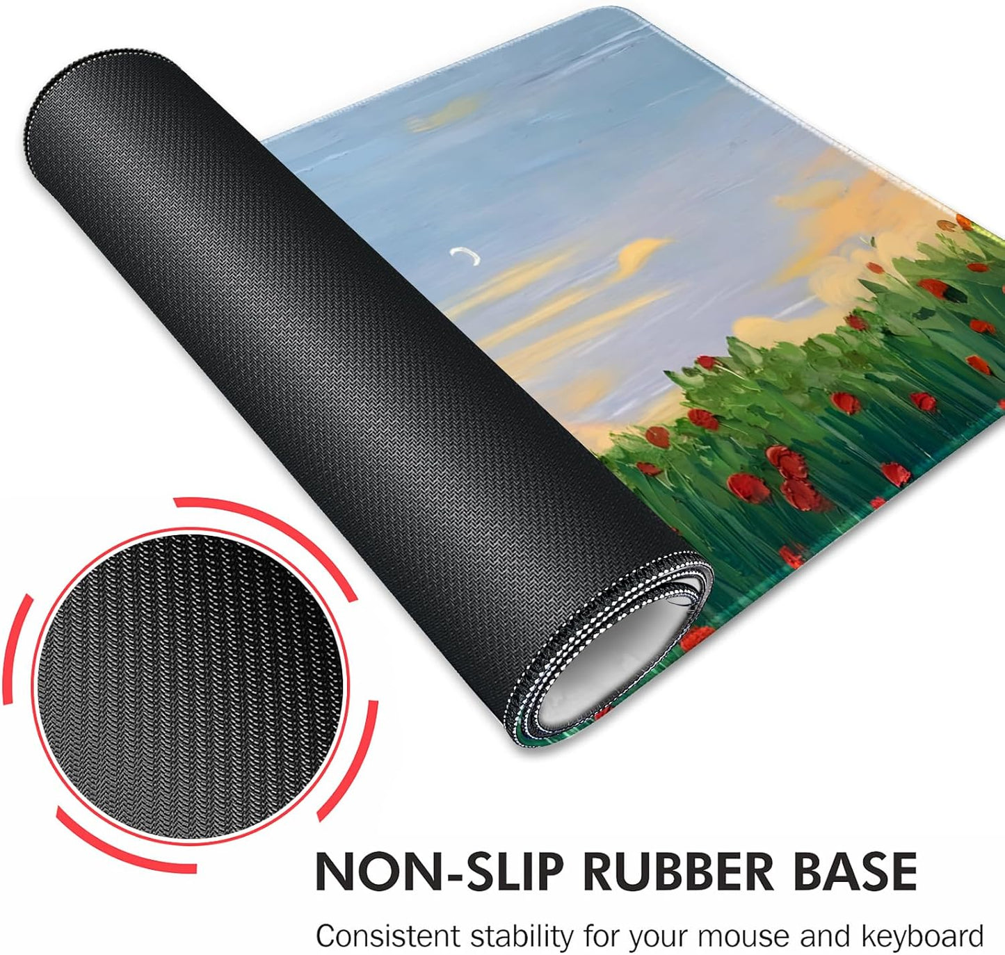 Galdas Gaming Mouse Pad XXL XL Large Long Extended Big Mousepad Non-Slip Rubber Keyboard Mouse Pad with Stitched Edges for Laptop Home Office (31.5x11.8x0.08 Inch) … (Cure Red Flower)