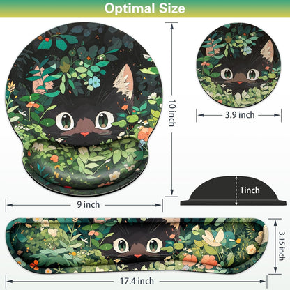 Ergonomic Keyboard Wrist Rest, Mouse Pad with Wrist Rest Anime, Cat Gaming Mousepad with Wrist Support, Memory Foam Wrist Rest Set for Computer Keyboard, Funny Cute Office Desk Accessories