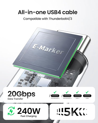 Silkland USB 4 for Long Thunderbolt 4 Cable 16.5FT/5M, 20Gbps Data Transfer, Supports 5K/4K@60Hz, 240W PD 3.1 Charging, USB C Video Cable Compatible for Thunderbolt 3, MacBook, SSD, Docking,VR Headset