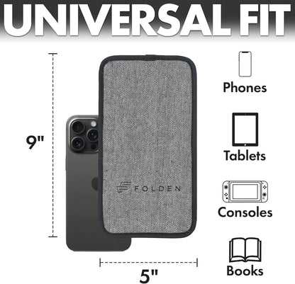 Folden Phone & Tablet Holder Stand 9x5” – Flexible Stand for Flying, Traveling, in-Flight, Zoom Video Calls, Books – Airplane Travel Essential, Compatible with iPhone, Android, Kindle (Tweed)