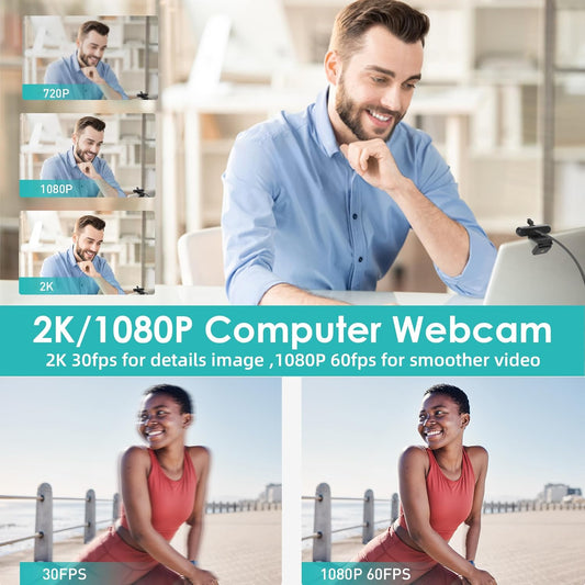 saylas 2K Webcam with Microphone, FHD Streaming Camera with 2K/30fps, 1080P/60fps, Privacy Cover, Plug & Play USB Web Cam, Autofocus, Webcam for PC, Computer Web Camera for Laptop, Desktop, Mac, Zoom
