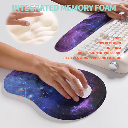 2-in-1 Ergonomic Set, Wave Rise Keyboard Wrist Rest and Massage Bulge Slope Mouse Pad Wrist Support, Cushion Memory Foam Integrated to Relieve Wrist Pain, Galaxy