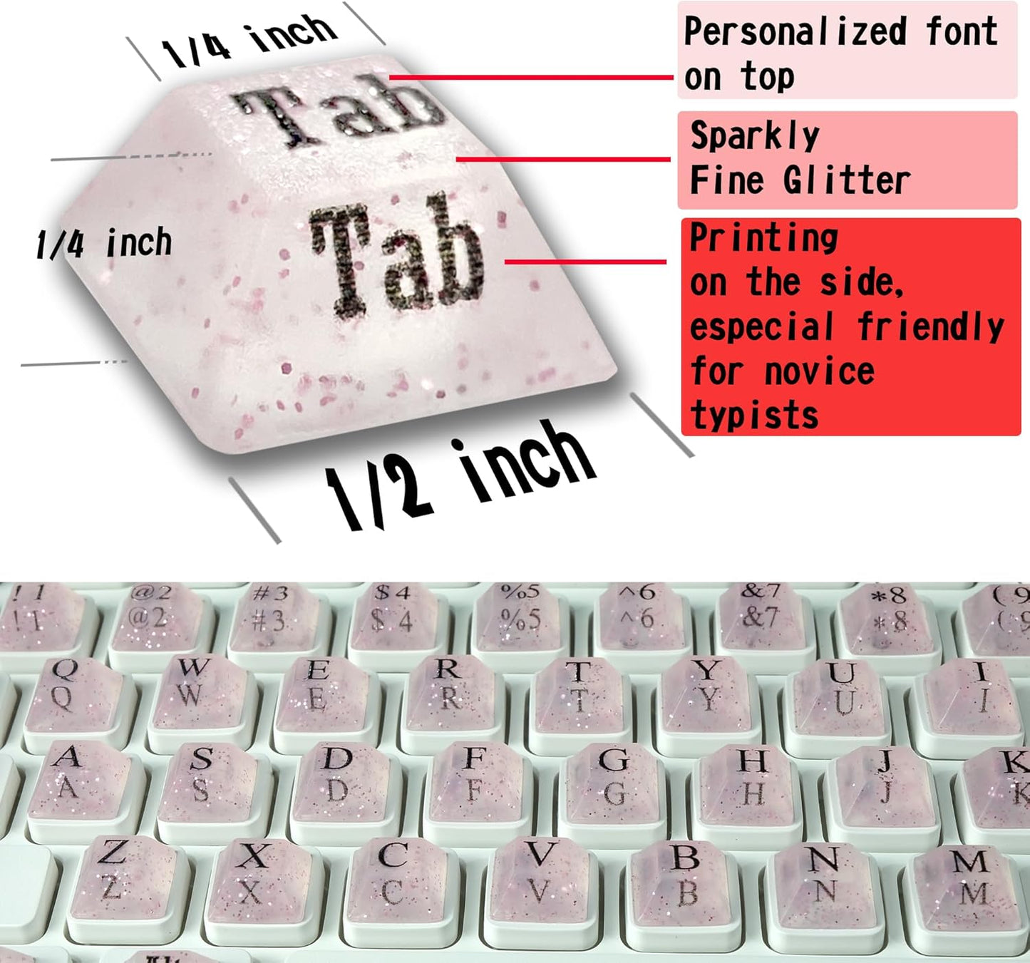 80 Pcs Keyboard Sticker for Long Nails Typing and Gaming, Symbolic and Alphanumeric Sticky Silicone Keys for Keyboards and Laptop (Sparkly Pink)