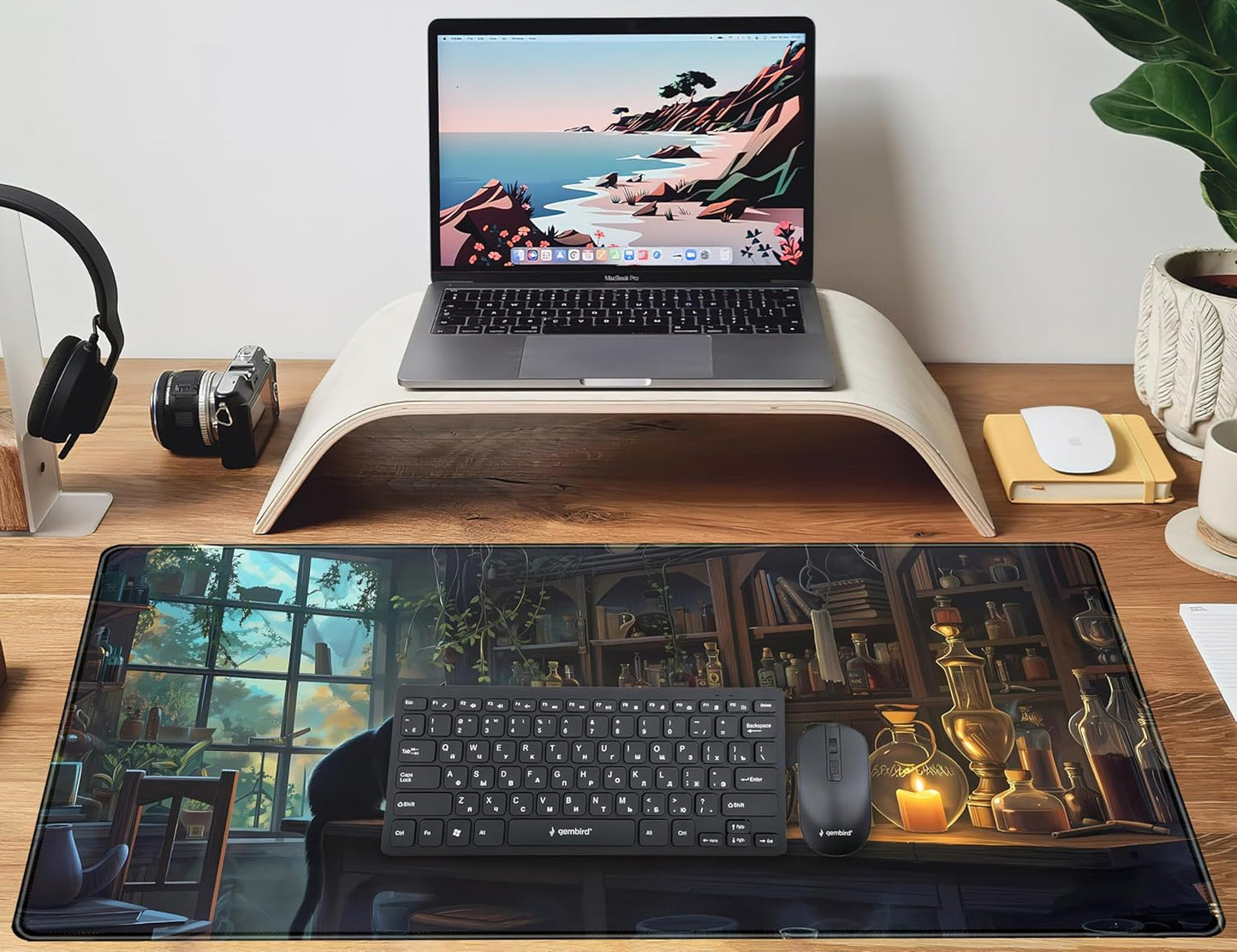 Cute Kawaii Cat Desk Mat XXL Large Gaming Mouse Pad Anime Cats Desk Pad, Vintage Computer Mat for Women Office Desk Decor Pad Gamer Gift, Laptop Keyboard Mouse Mat with Stitched Edges 31.5x15.75 in