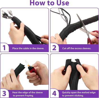 Cord Protectors from Pets No Chew 8.2ft 1/2inch, YCLYC Spilt Wire Protector Tubing Cable Sleeve, Black Cord Wrap Cable Organizer, Power Wire Organizers for Cords, Cable Management Under Desk, Computer