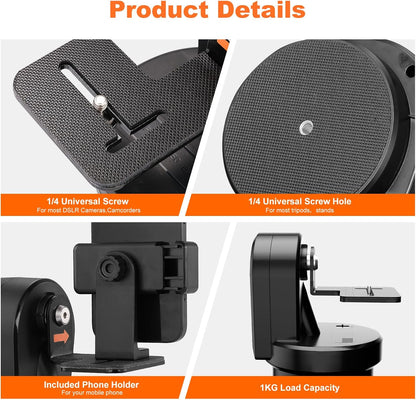 Soonpho M2 Motorized Rotating Panoramic Tripod Head, Remote Control Pan Tilt Head with Remote Control and Mobile Phone Clip for DSLR Cameras, Camcorders, Smartphones, Tripod,