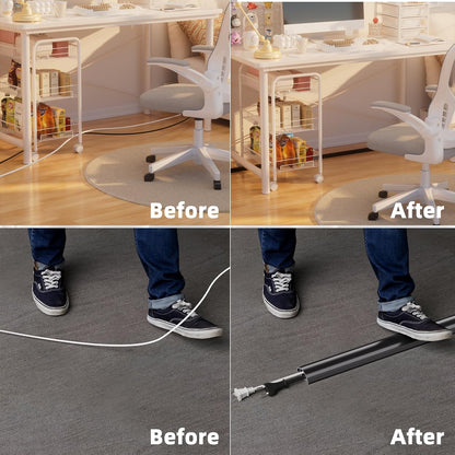 6ft Floor Cord Cover, Silicone Wire Hider, Hide Extension Cords, Protect Cords, Prevent Cable Trips, Heavy-Duty Adhesive-Backed Anti-Trip Cable Protector for Floor, Desk & Wall