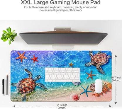 Lokigo Sea Turtle Desk Pad, Waterproof Large Mouse Pad for Desk Keyboard Writing Mat with Non-Slip Rubber Base, Gaming Mousepad for Boys Girls Deskmatt for Gaming Study 31.5"x15.7", Teal