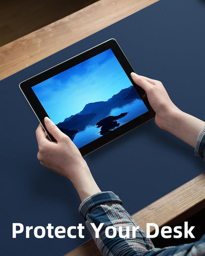 AFIING Leather Desk Pad Protector, Mouse Pad, Office Desk Mat, Non-Slip PU Leather Desk Blotter, Large Desk Mat, Waterproof Keyboard Mat for Office/Home/Decor (Midnight Blue, 48" x 17")