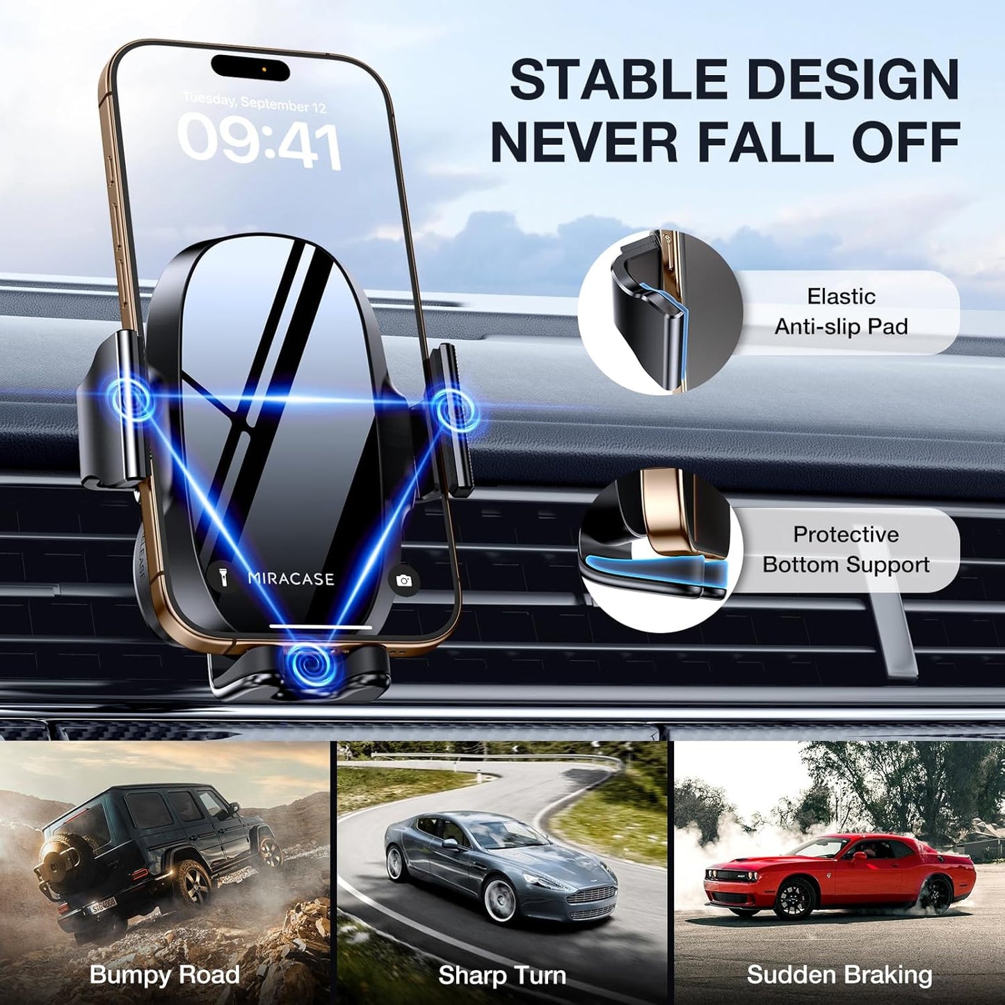 Miracase Upgraded-2nd Generation Universal Phone Holders for Your Car, Hands Free Air Vent Car Phone Holder Mount Compatible with iPhone 16/15/14/13/12/11 Series and All Phones