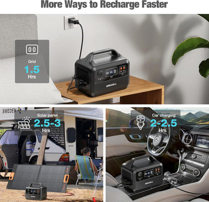 GRECELL Portable Power Station 600, 110V/600W Solar Generator(Surge 1200W), 460Wh Backup LiFePO4 Battery for Outdoor Home Emergency