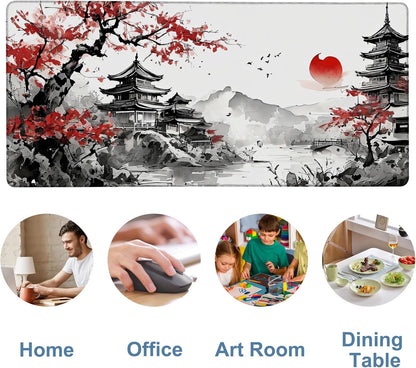 Oriental Painting Gaming Mouse Pad 3mm Thick Stitched Edge Waterproof Non-Slip Large Computer Keyboard Mouse Mat,Suitable for Office Entertainment Decorative Desk Pad 35.4 x 15.7 Inches