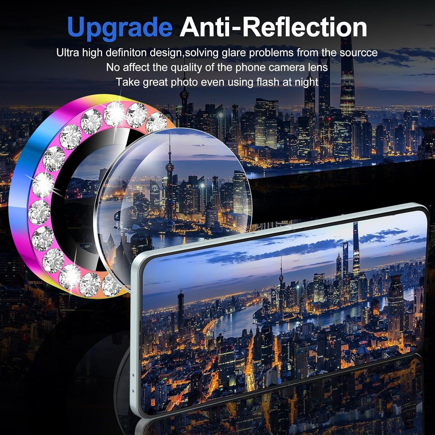 for Samsung Galaxy Z Flip 7 Camera Lens Protector, Individual Metal Ring Tempered Glass Lens Cover, [Strong Adsorption] Scratch Resistant Ultra-Thin HD Clear Lens Cover, 1 Set-Colorful Diamond