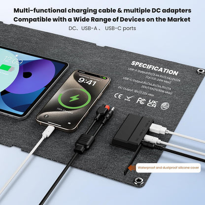 N-Type 16BB 50W Portable Solar Panels,Foldable Solar Panel Charger IP68 Waterproof with USB-A and USB-C Ports DC 18V Output for Small Power Station Outdoor Camping RV Trip